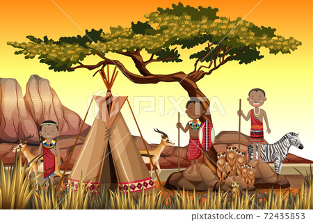 Ethnic people of African tribes in traditional clothing in natur Ethnic people of African tribes in traditional clothing in natur 72435853