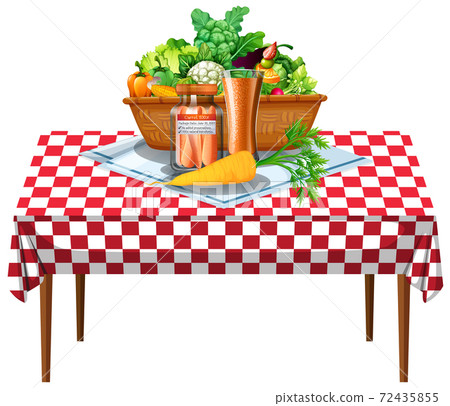 Vegetable and fruits on the table with checkered pattern tablecl Vegetable and fruits on the table with checkered pattern tablecl 72435855