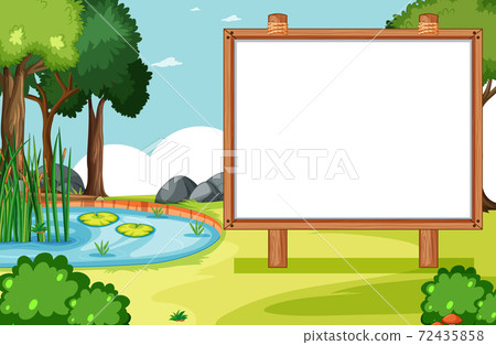 Blank wooden frame in nature park scene with swamp side Blank wooden frame in nature park scene with swamp side 72435858