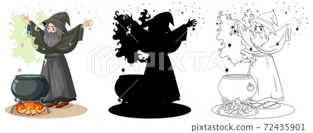 Witch with black magic pot in color and outline Witch with black magic pot in color and outline 72435901
