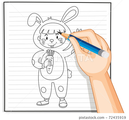 Hand drawing of kid in rabbit costume outline 72435919