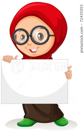 Cute young girl cartoon character holding blank 72435955