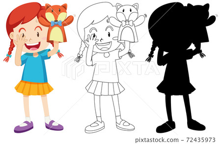 Girl playing with doll hand in colour and 72435973