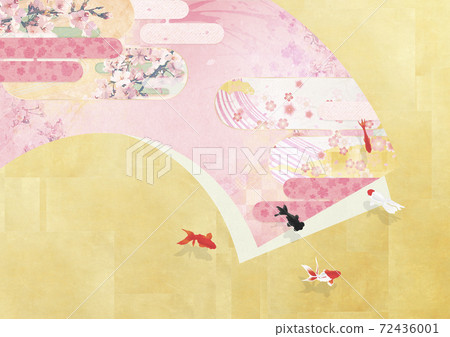 Japanese-style background material with a cherry blossom pattern that feels spring Fan fan-shaped Japonisme 72436001