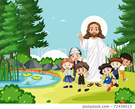 Jesus with children in the park Jesus with children in the park 72436013