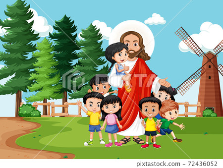 Jesus with children in the park Jesus with children in the park 72436052