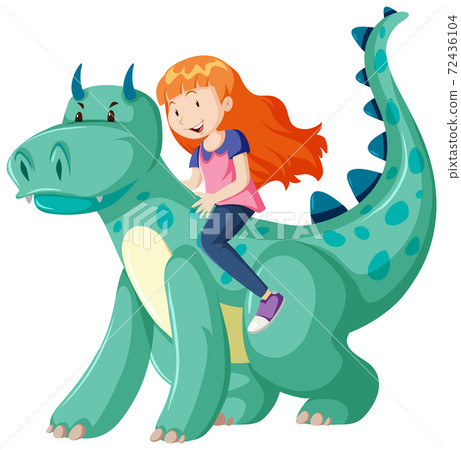 Girl riding on dinosaur cartoon character isolated Girl riding on dinosaur cartoon character isolated 72436104