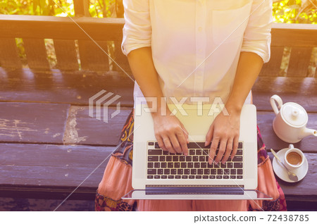 Hand on laptop. Hand on laptop. 72438785