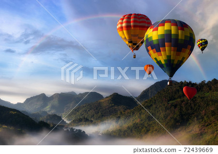 Hot air balloons with landscape mountain. Hot air balloons with landscape mountain. 72439669