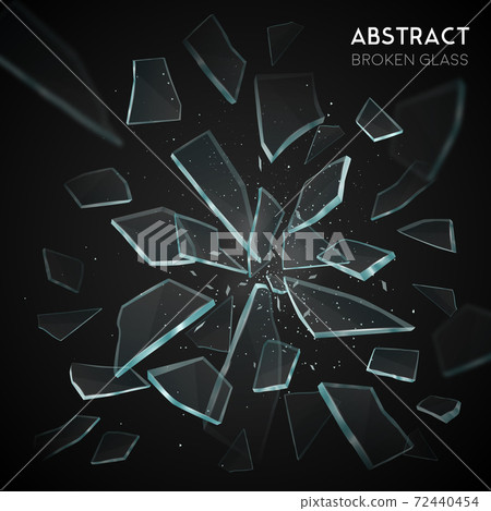 Broken Glass Flying Fragments Dark Background 72440454