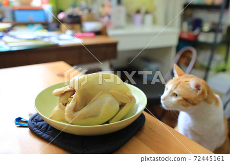 cooked chicken near the table and someone is greedy 72445161