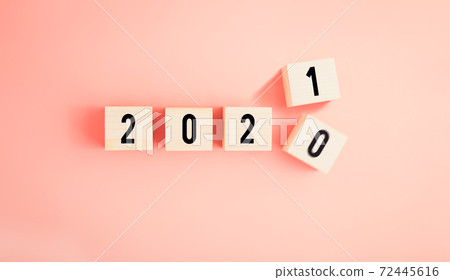 New year and goals for success concept, Text 2021 on wooden blocks on pink background. New year and goals for success concept, Text 2021 on wooden blocks on pink background. 72445616