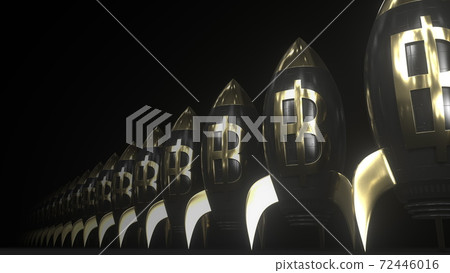 Thai baht money symbol on black and gold rockets, looping financial 3d rendering. Investment success, fintech or economic rise concepts 72446016