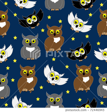 Owls of various colors at night. 72446943