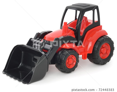 Children's plastic toy, Red-black bulldozer isolated on white 72448383