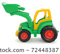 Children's plastic toy, yellow-green bulldozer isolated on white 72448387