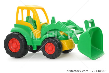 Children's plastic toy, yellow-green bulldozer isolated on white 72448388