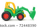 Children's plastic toy, yellow-green bulldozer isolated on white 72448390