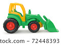 Children's plastic toy, yellow-green bulldozer isolated on white 72448393