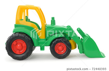 Children's plastic toy, yellow-green bulldozer isolated on white 72448393