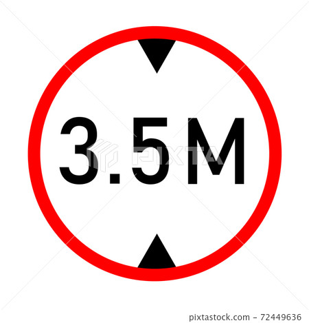 height limit traffic sign on white background. red circle sign found near that pass under bridges. 3.5 meter height restriction road sign. flat style. 72449636