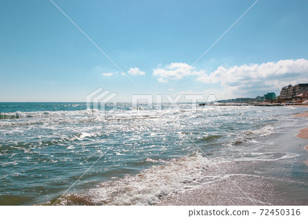 Beautiful beach and incredible sea in Pomorie, Bulgaria. Beautiful beach and incredible sea in Pomorie, Bulgaria. 72450316