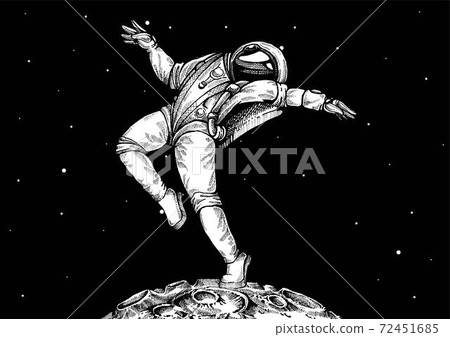 Flat design, Astronaut stand on the moon. Vector illustration. Print for t-shirt, poster, banner. 72451685