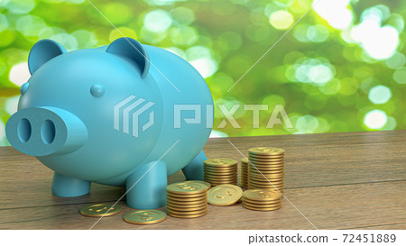 The blue piggy bank and gold coins for business... - Stock Illustration ...