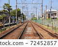 Railroad tracks under the blue sky 72452857