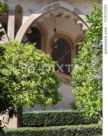 Romantic courtyard of palace in Saragossa city in Spain - vertical 72453203