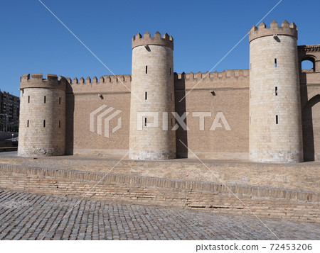 Walls of palace in european Saragossa city in Spain 72453206