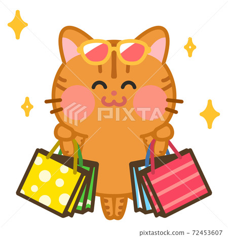 Illustration of a cat shopping in large quantities on vacation Illustration of a cat shopping in large quantities on vacation 72453607