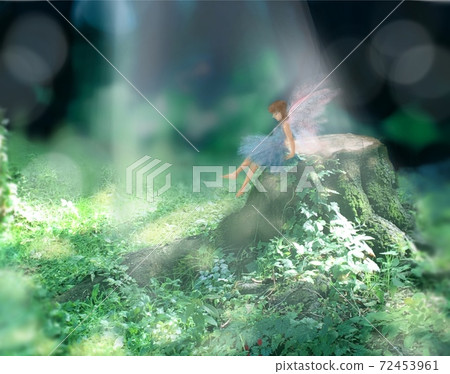 A beautiful landscape painting of a Western-style garden, a fairy sitting on a stump, and sunlight through the summer sun A beautiful landscape painting of a Western-style garden, a fairy sitting on a stump, and sunlight through the summer sun 72453961