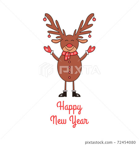 Happy New Year greeting card with cute Deer on... - Stock Illustration ...