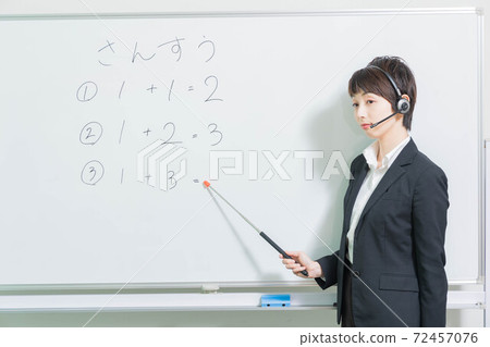 Young female teacher giving online lessons Young female teacher giving online lessons 72457076