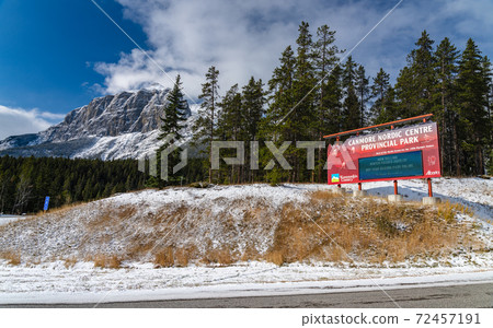 Canmore Nordic Centre Provincial Park in winter sunny day morning. The provincial park was originally constructed for the 1988 Winter Olympics. Canmore, AB, Canada Canmore Nordic Centre Provincial Park in winter sunny day morning. The provincial park was originally constructed for the 1988 Winter Olympics. Canmore, AB, Canada 72457191