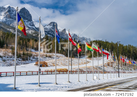 Canmore Nordic Centre Provincial Park in winter sunny day morning. The provincial park was originally constructed for the 1988 Winter Olympics. Canmore, AB, Canada Canmore Nordic Centre Provincial Park in winter sunny day morning. The provincial park was originally constructed for the 1988 Winter Olympics. Canmore, AB, Canada 72457192
