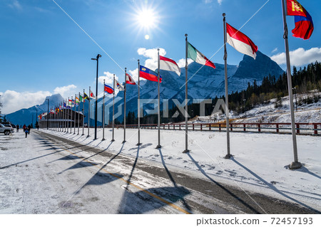 Canmore Nordic Centre Provincial Park in winter sunny day morning. The provincial park was originally constructed for the 1988 Winter Olympics. Canmore, AB, Canada Canmore Nordic Centre Provincial Park in winter sunny day morning. The provincial park was originally constructed for the 1988 Winter Olympics. Canmore, AB, Canada 72457193