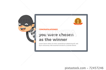 A thief behind a congratulation's message. Vector illustration 72457246