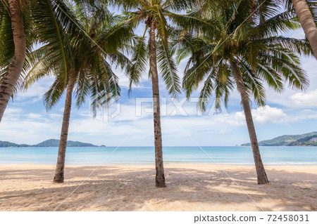 Beautiful nature of the Andaman Sea and white sand beach in the morning at Patong Beach. Beautiful nature of the Andaman Sea and white sand beach in the morning at Patong Beach. 72458031