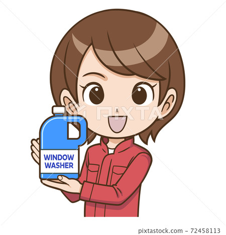 A mechanic woman introducing window washer fluid A mechanic woman introducing window washer fluid 72458113