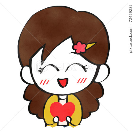 A smiling woman with a heart symbol 72459282