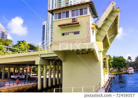 Opened draw bridge at harbor in Fort Lauderdale, Florida Opened draw bridge at harbor in Fort Lauderdale, Florida 72459357
