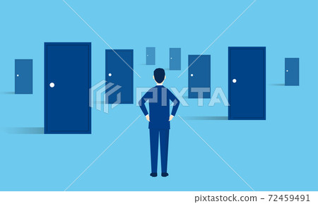Lots of doors and troubled businessmen, images of choice, vector illustrations 72459491