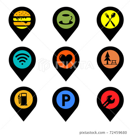 Pin Location with Set of symbols for urban areas color vector Pin Location with Set of symbols for urban areas color vector 72459680