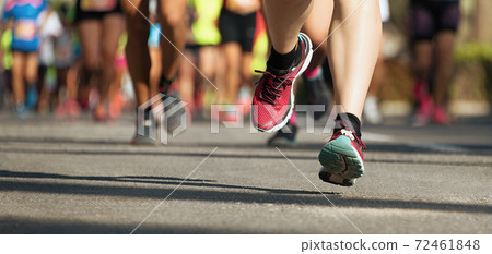 Marathon running race, runners feet on road, sport, fitness and healthy lifestyle concept 72461848