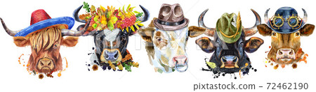 Border from watercolor portraits of bulls for decoration Border from watercolor portraits of bulls for decoration 72462190