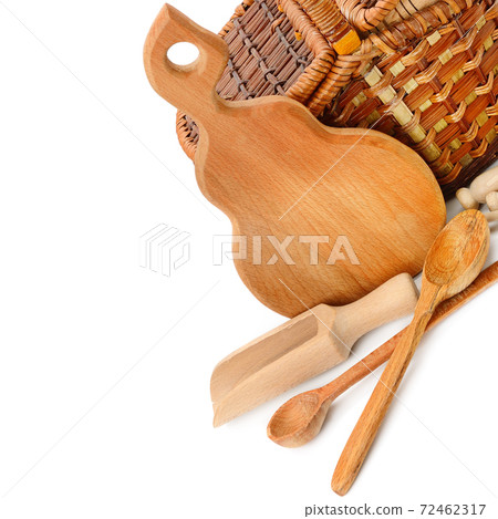Wooden kitchen utensils isolated on white. Free space for text. Wooden kitchen utensils isolated on white. Free space for text. 72462317