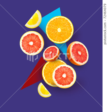 Photo macro set of bright fruits oranges and grapefruit 72464079