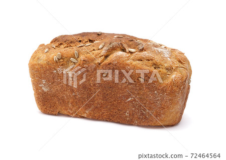 Homemade bread, traditional sourdough freshly baked bread with seeds on white. 72464564